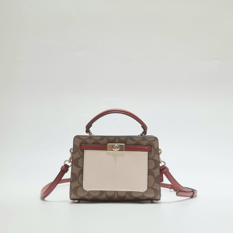 COACH MINI LANE TOP HANDLE KHAKI CHALK MULTI 20x14x7
