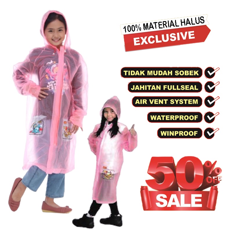 Jas Hujan anak Ponco Kalong Jubah ELMONDO KIDD Transparan warna MURAH BAGUS Raincoat Kids Children / Jas Hujan Terusan / Manter Anak / Mantel Anak Anak / Perlengkapan Berkendara /