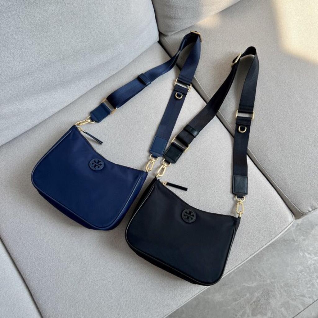 Tas Tory Burch Nylon Web Mini Hobo Crossbody Hitam Black Biru Navy Royal Blue Messenger ORI Tas Sele