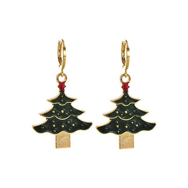 LRC Anting Tusuk Fashion Christmas Tree Green Alloy Drip Christmas Stud Earrings F81893