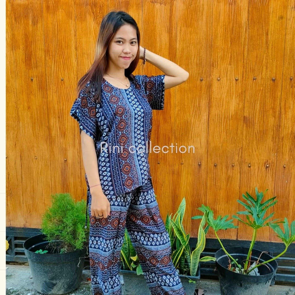 Daster Babydoll Panjang Bali-SET PAN ETNIK COKLAT