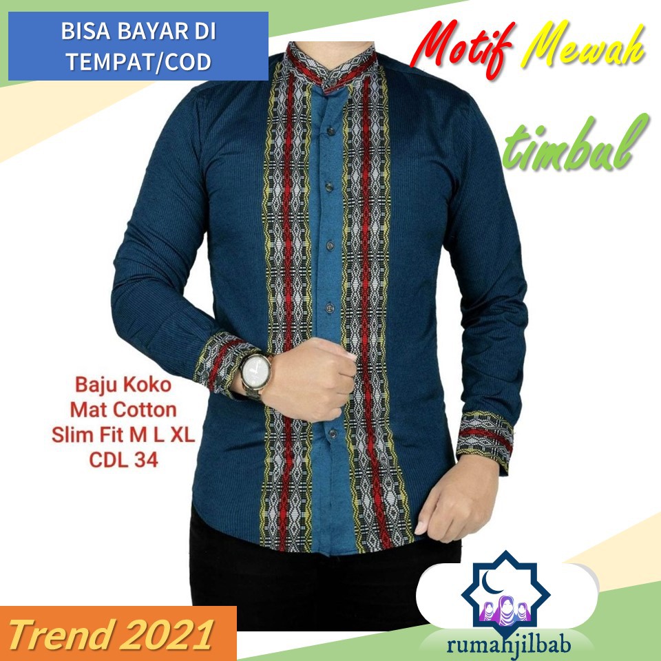 Baju Koko Pria Muslim Motif Ulos Tradisional Trend 2021 Ala Santri Modern