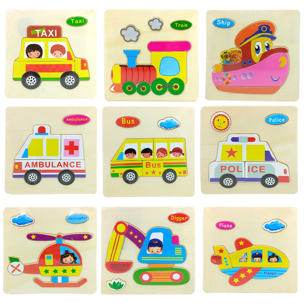 Puzzle Kayu Impor Model Transportasi Mainan Edukasi Anak Wooden Puzzle