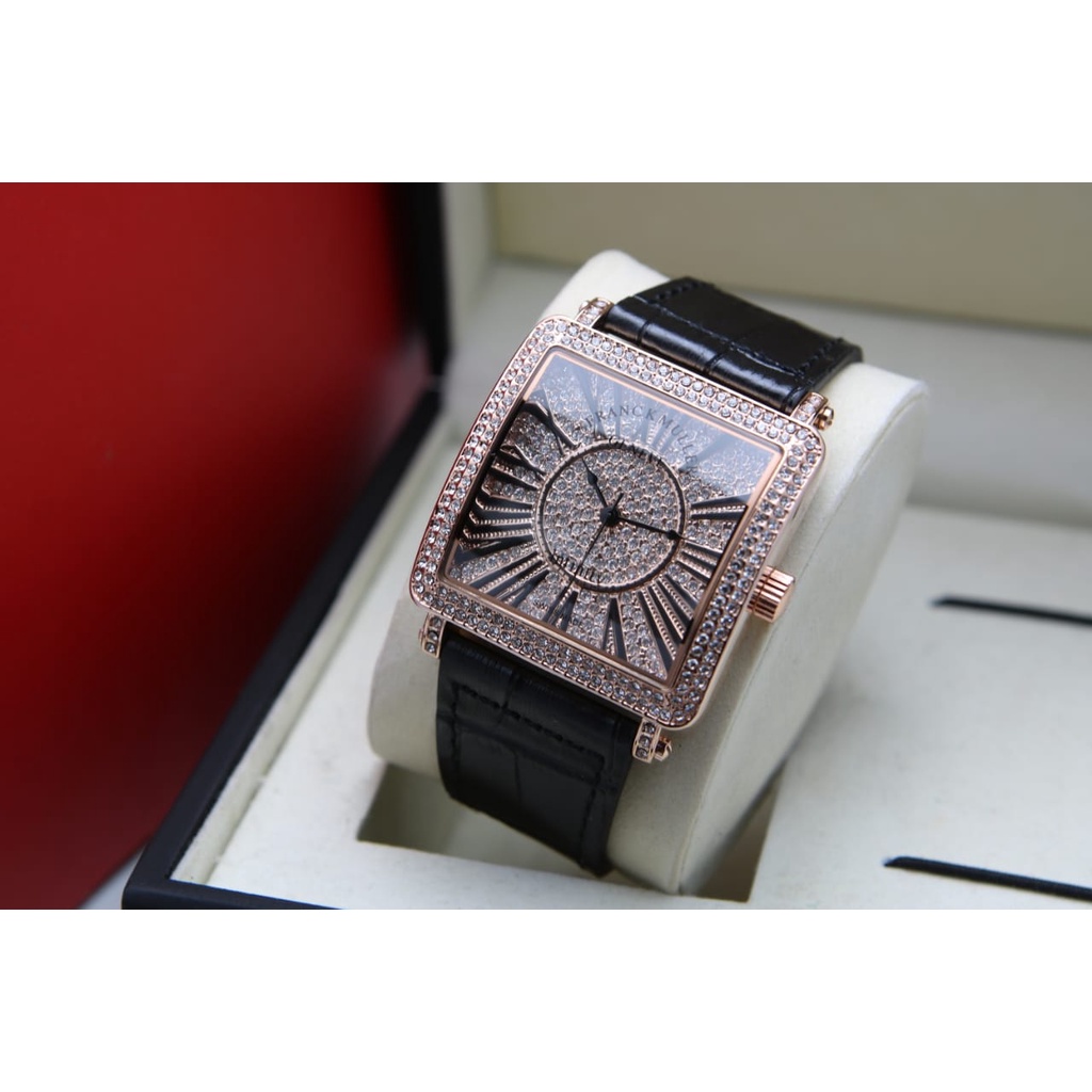JAM TANGAN WANITA FRANK MULLER FULL DIAMOND KULIT - DIAMETER 3,7 CM
