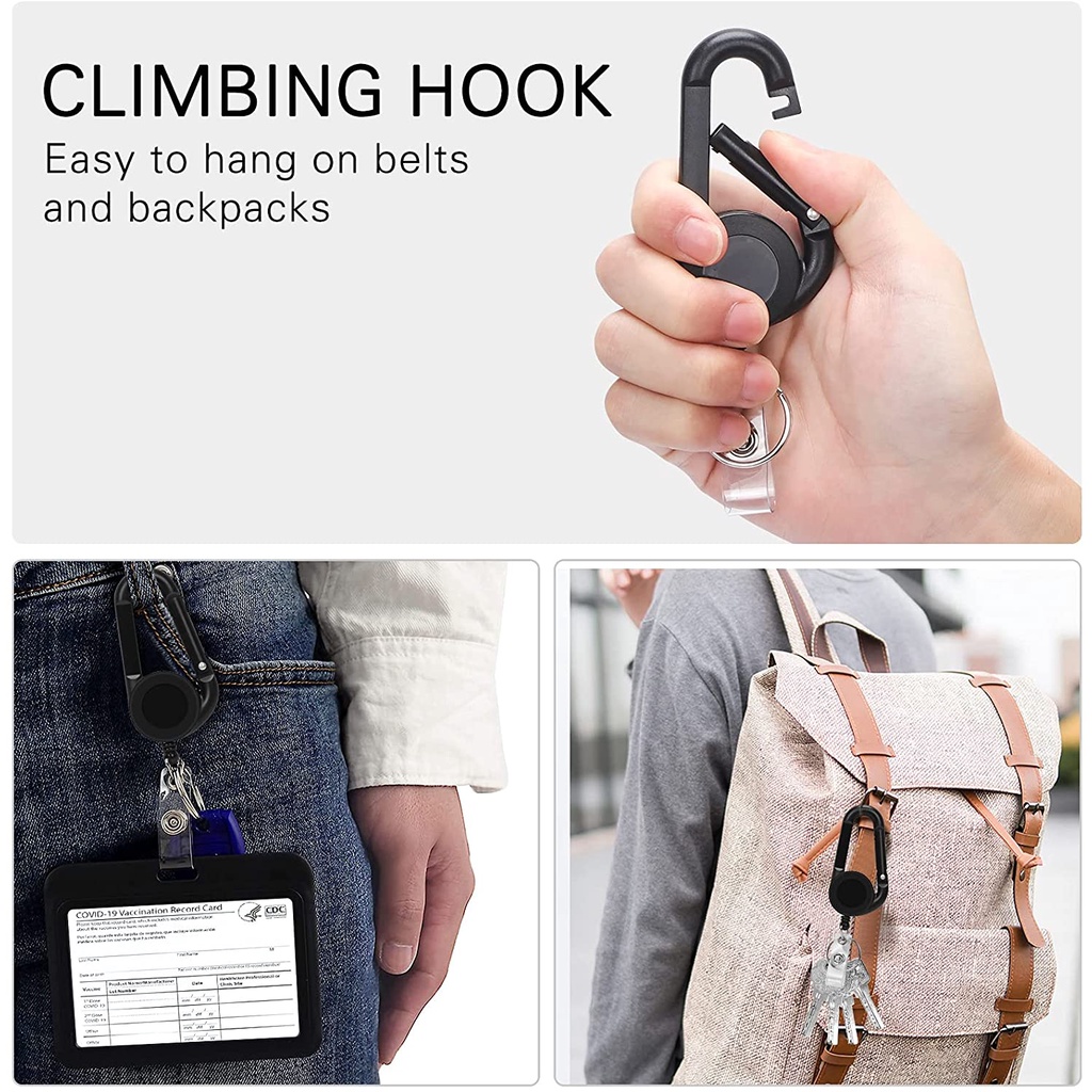 Ditarik Serbaguna Outdoor Camping Hiking Gantung Gesper ID Card Lencana Klip Gantungan Kunci Tarik Mudah Carabiner Kunci Ransel Botol Air Tactical