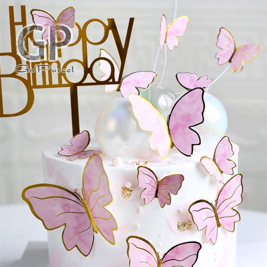 ( Set 10 Pcs ) TOPPER CAKE BUTTERFLY / TOPER KUE KUPU - KUPU / HAPPY BIRTHDAY CAKE DEKORASI RUANGAN FLOWER BOUQUET DECOR FLORIT HIASAN KARANGAN BUKET BUNGA