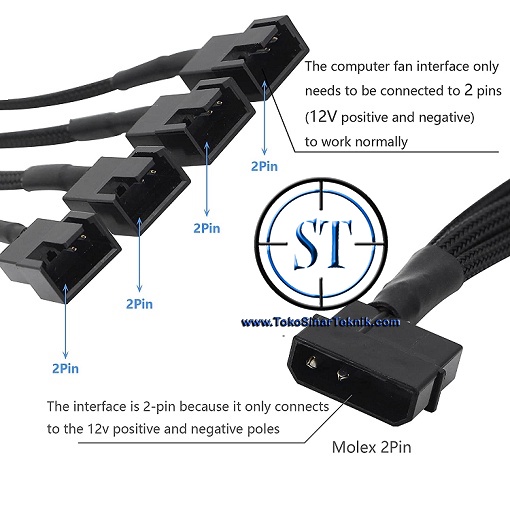 Kabel Splitter 4 Pin Molex Male PWM Kipas Connector Fan 12V Y Splitter Extension Extensi Adapter Cable