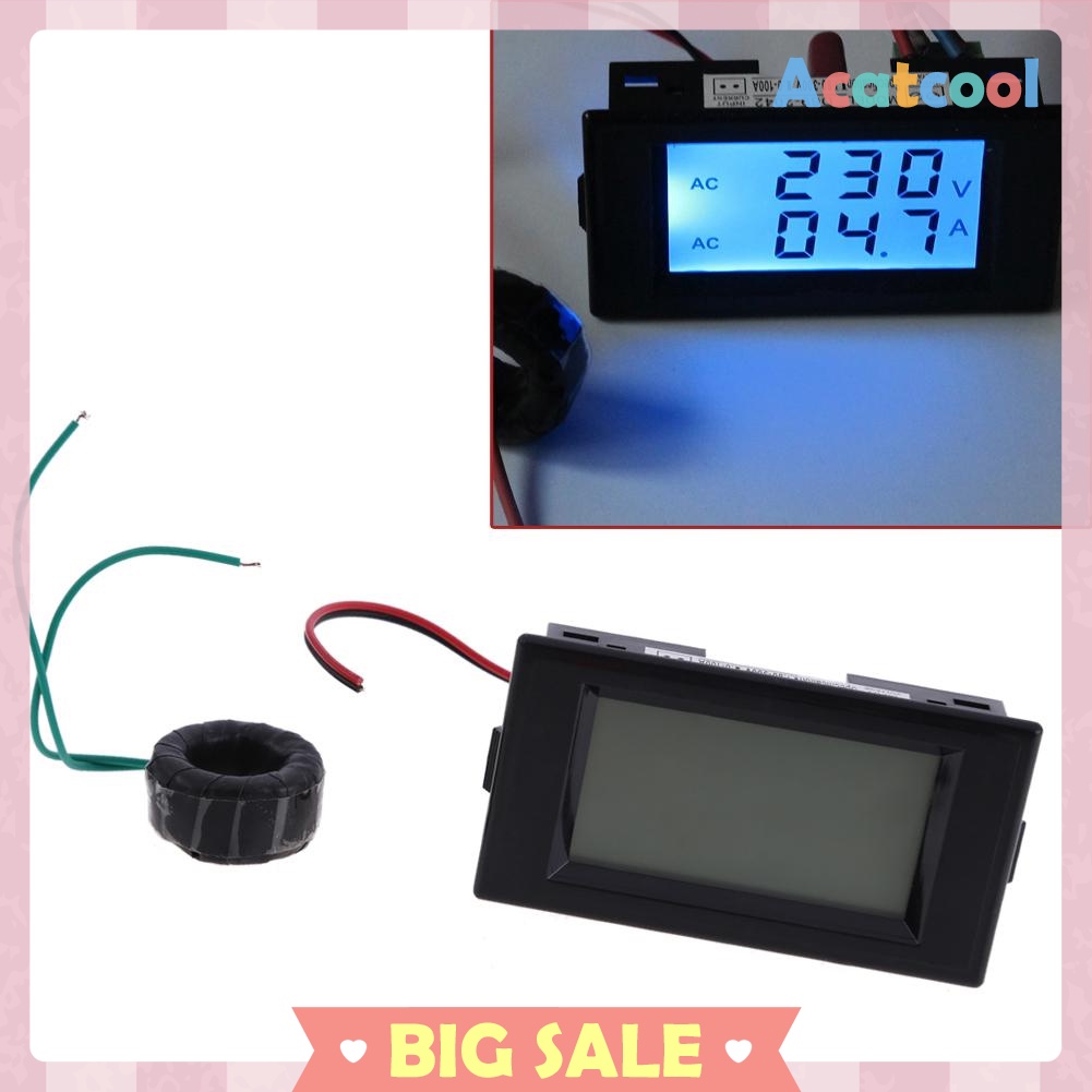 Digital AC 300V 100A LCD Dual Panel Volt Amp Combo Meter +CT 110V 220V 240V