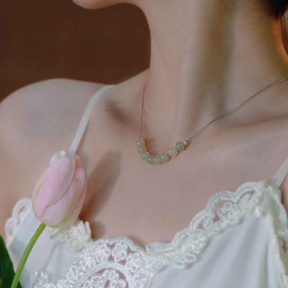 Mxbeauty Kalung Perempuan Hadiah Vintage Elegan Giok Manis Temperamen Rantai Klavikula