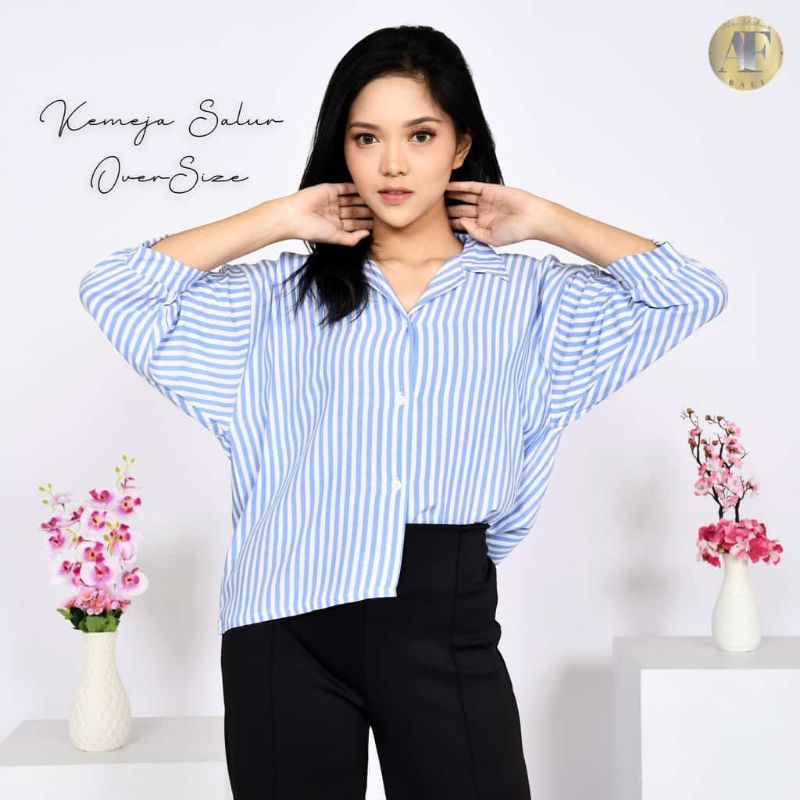 STRIPY SHIRT  / KEMEJA MOTIF SALUR WANITA RAYON  Garis