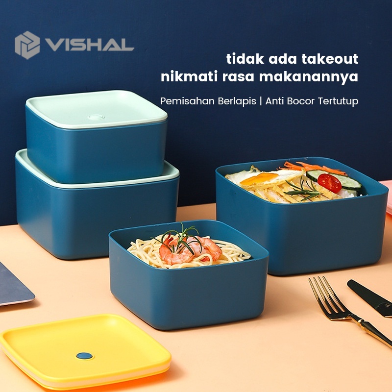 VISHAL Lunch Box Set/ Kotak Makan/2 in 1 Kotak Makan Persegi /Anti Bocor Kotak Makan VS-94