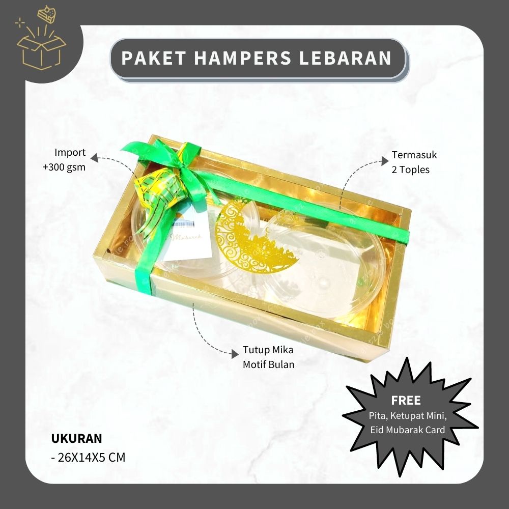 PAKET HAMPERS LEBARAN MOTIF BULAN DENGAN TOPLES | Box Kue Kering Idul Fitri Muat 2 Toples Bulat - Du