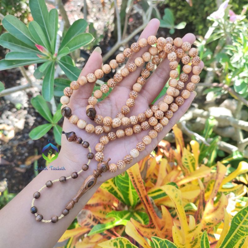 Tasbih Kayu Liwung Putih/Nibung Asli, Size 9mm Motif Bulat_Tasbih Muslim 99 Butir