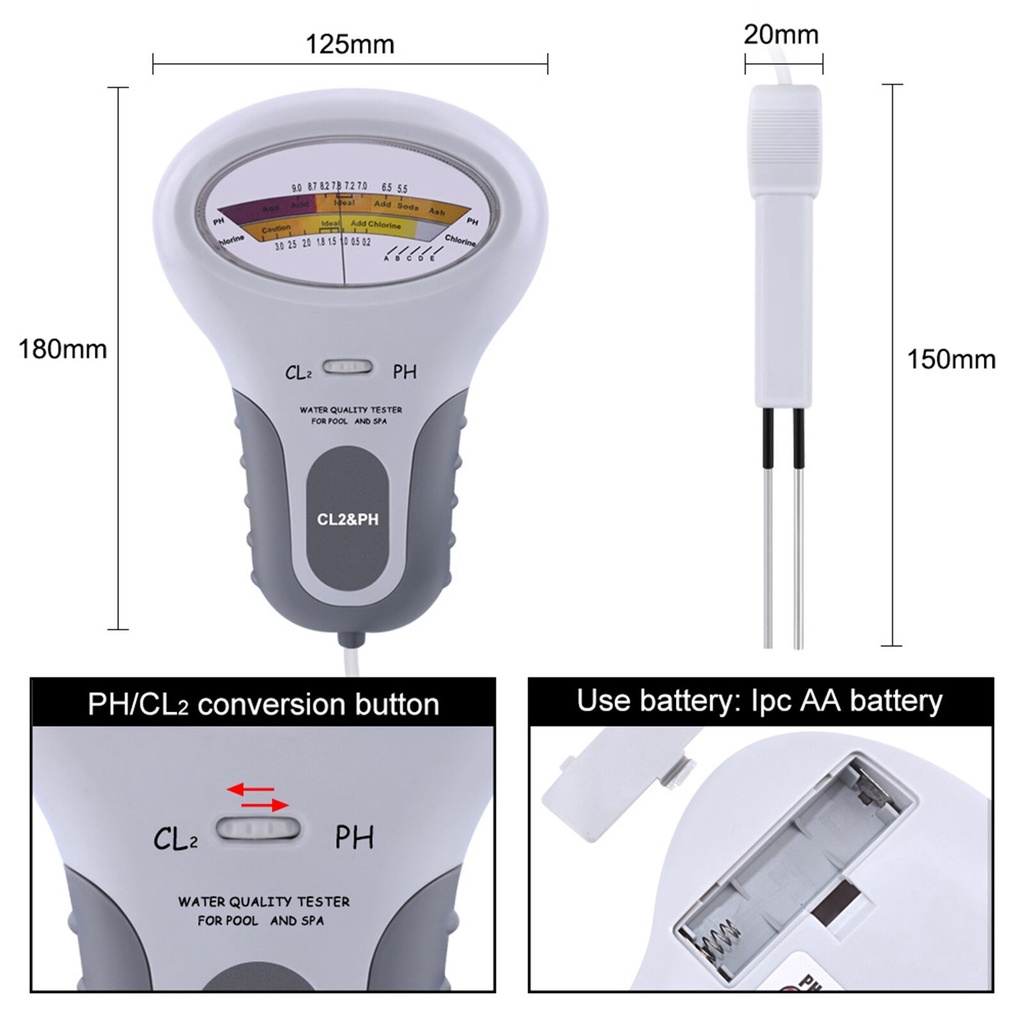 PH Chlorine Tester Kaporit CL2 Klorin Meter Air Kolam Renang Aquarium