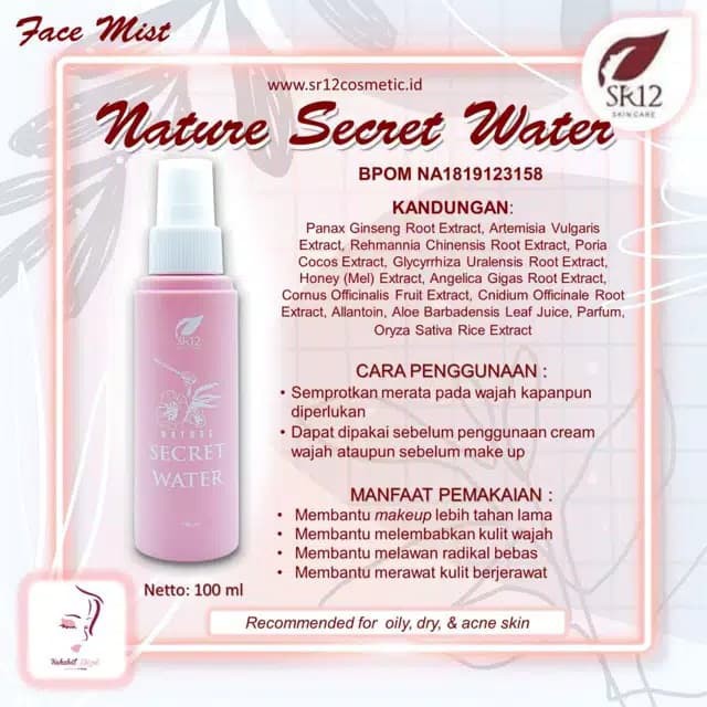 NATURE SECRET WATER SR12 / MENCERAHKAN WAJAH / UNTUK MAKE UP TAHAN LAMA