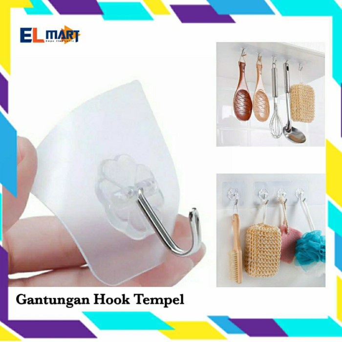 Gantungan Transparant Tempel Dinding Hook Putar Kuat Dapur Kamar Mandi