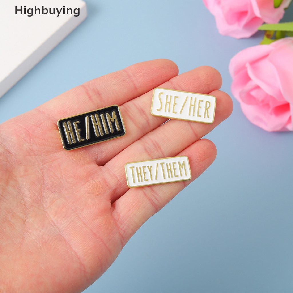 Hbid Bros Pin Enamel Desain SHE / HER Warna Hitam / Putih Aksesoris Wanita