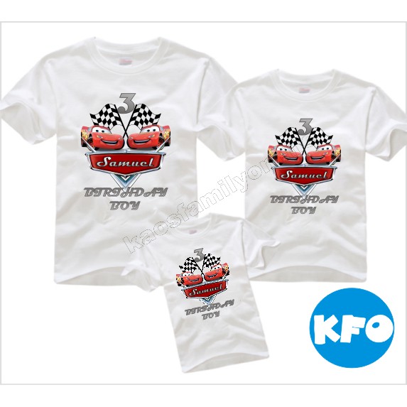 Baju Kaos Ulang Tahun Keluarga Cars Mobil Family Couple / Kaos Request FREE Nama Tulisan Custom / Ka