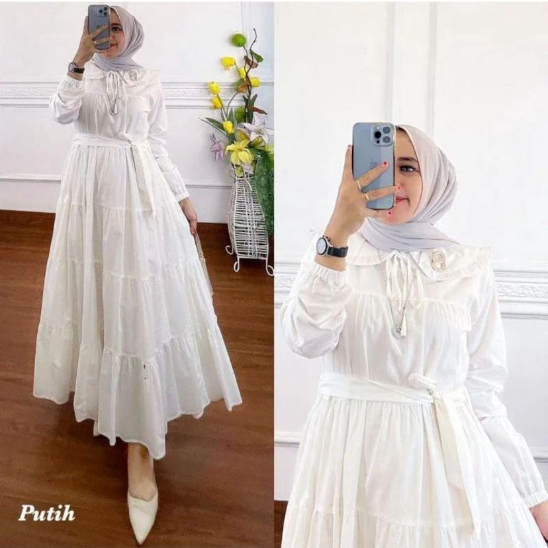 SORAYA DRESS kondangan wanita muslim hitam polos korea gamis susun rayon katun jepang umpak tingkat 