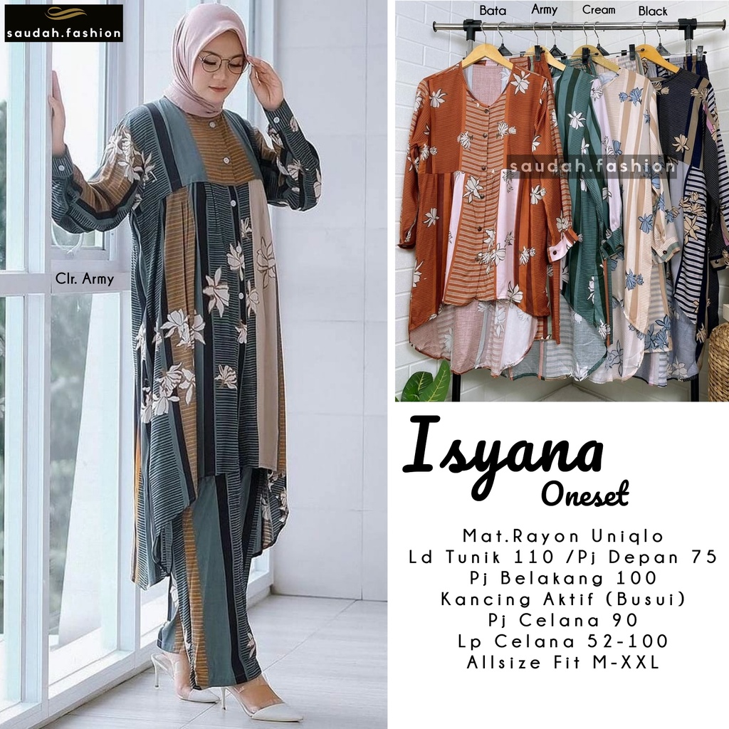 ISYANA SET TUNIK DAN KULOT PREMIUM / SETELAN BAJU WANITA LONG TUNIK DAN KULOT RAYON FIT M TO XXL