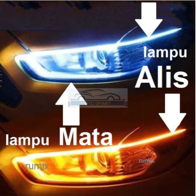 Lampu Alis LED Slim (1PCS) DRL Mobil Fleksibel Waterproof 60CM 2 Warna Runing 60cm Headlamp