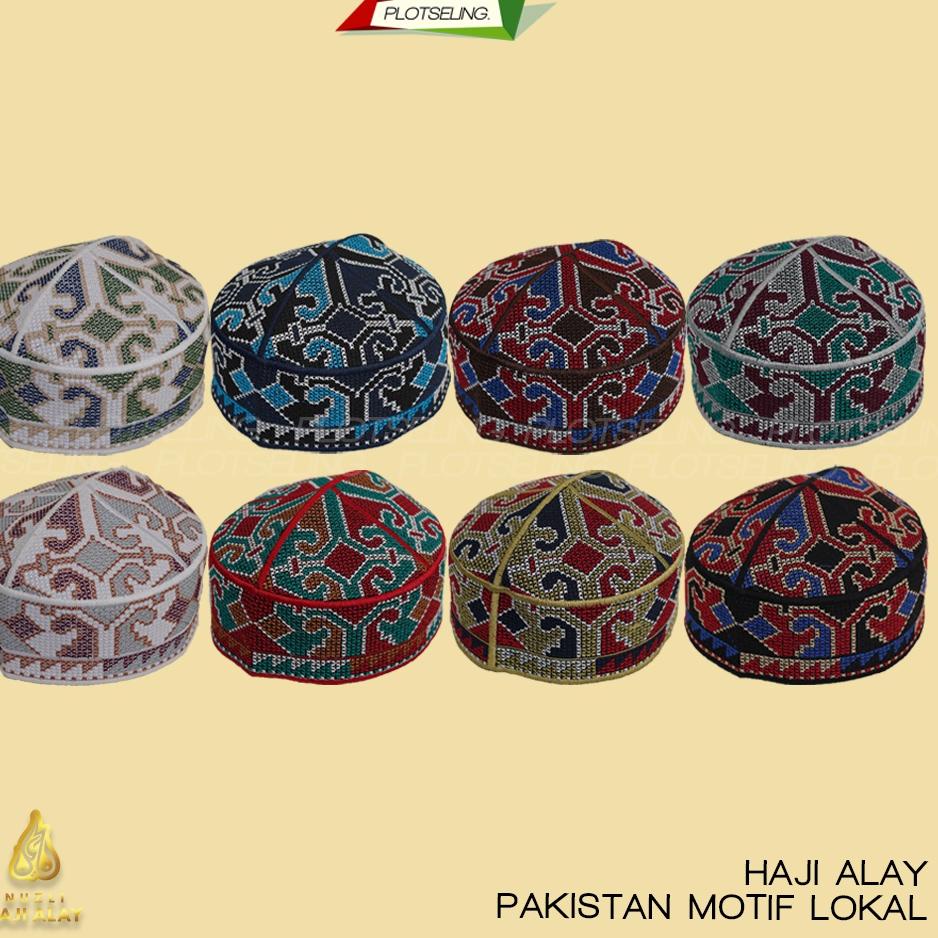 ♨ Peci Kopiah PAKISTAN Lokal Abu Biru Cokelat Hitam Hijau Merah dan Putih Motif Peci Pakistan Bordir