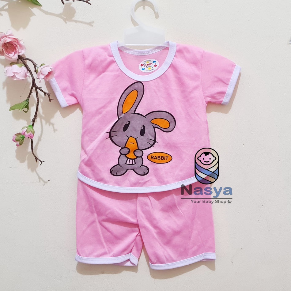 [J-017]  Setelan baju Bayi Perempuan bahan kaos - motif hewan (3-6 bulan)