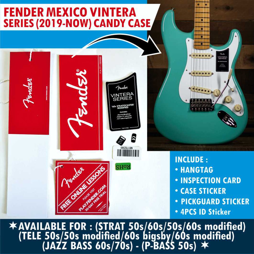 Fender Mexico Vintera Series Guitar and Bass Candy Case Hangtag Set Plus Sticker Set