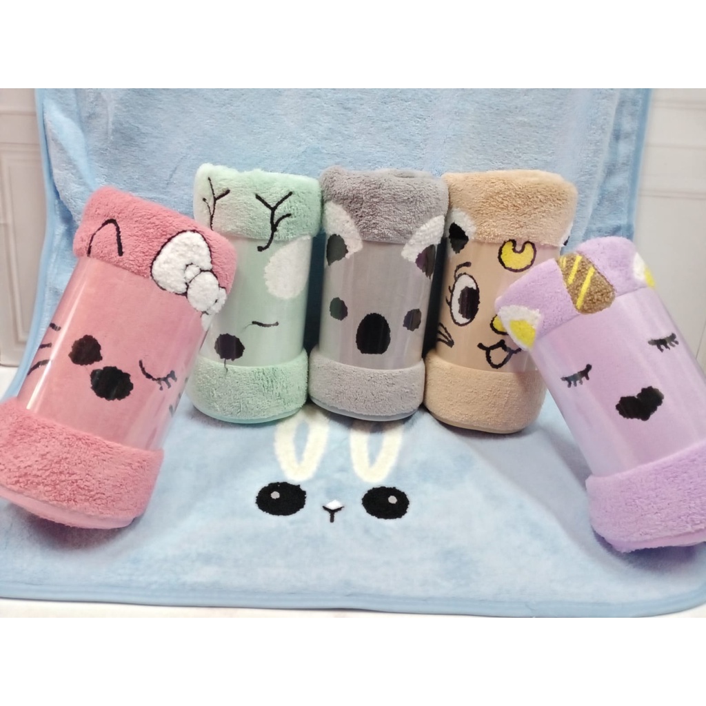 Terbaru!! Handuk Mandi Bayi Microfiber Boneka Kepala Binatang Bordir 50x100cm - Baby Gift