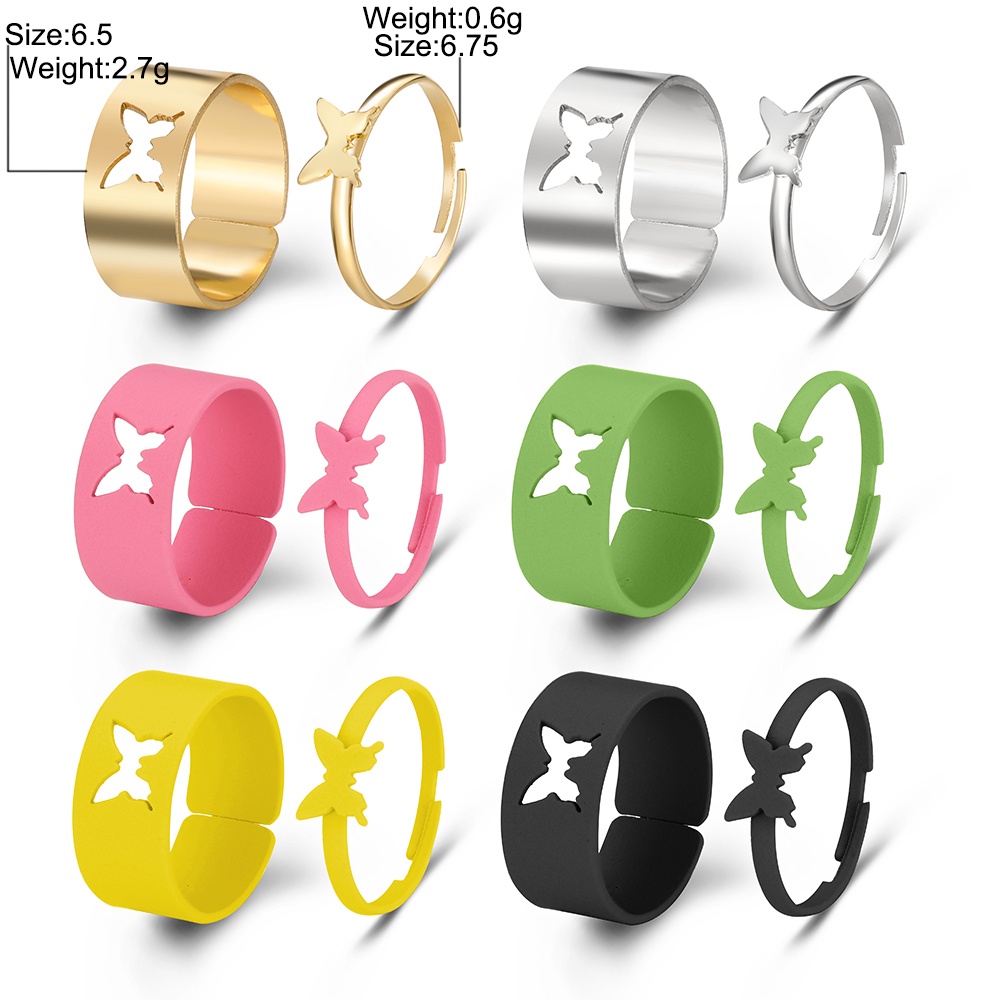 Fashion Colorful Couple Ring Set Retro Hollowed-out Butterfly Rings Women Jewelry Accessories Gift