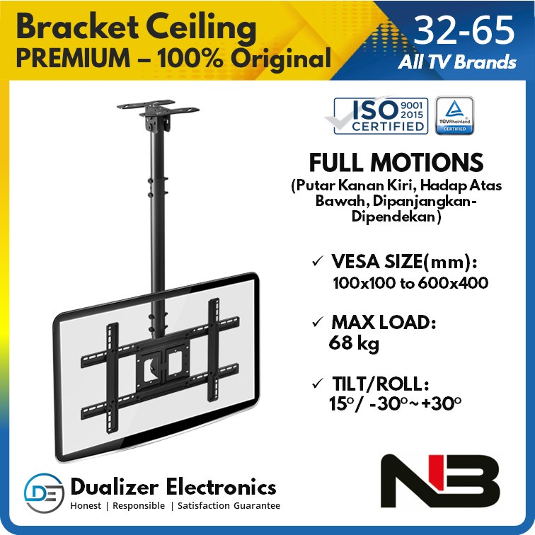 Bracket TV Ceiling/Gantung/Plafon 75 70 65 55 50 43 32 Inch NBT560-15 Premium