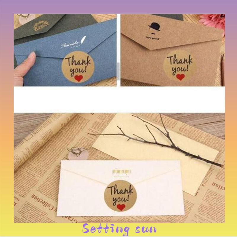 Terima Kasih Kertas Kraft Bulat Stiker Roll Stiker Cinta Amplop Dekorasi Pernikahan TN