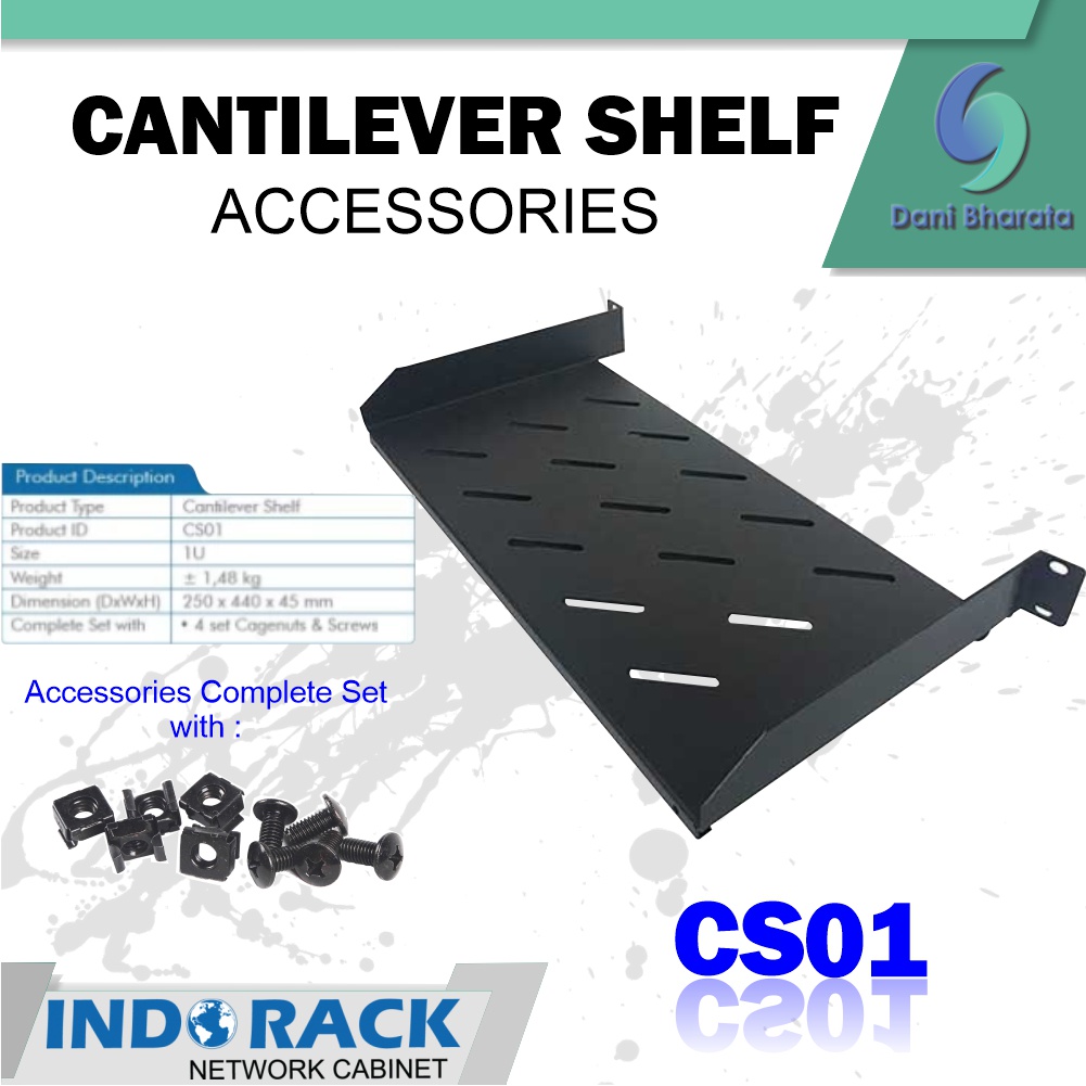 Indorack Accessories Cantilever Shelf 1U Depth 250mm