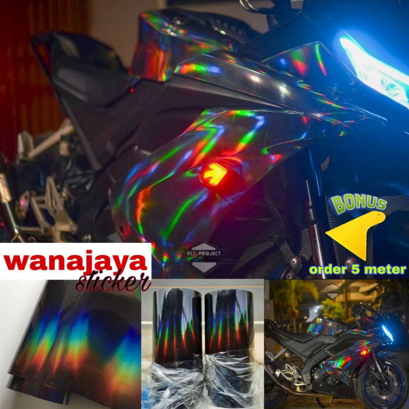 STIKER HOLOGRAM / STICKER PELANGI / SKOTLET HOLOGRAM / STICKER LASER CHROME / CROME/ HITAM/ SKOTLET