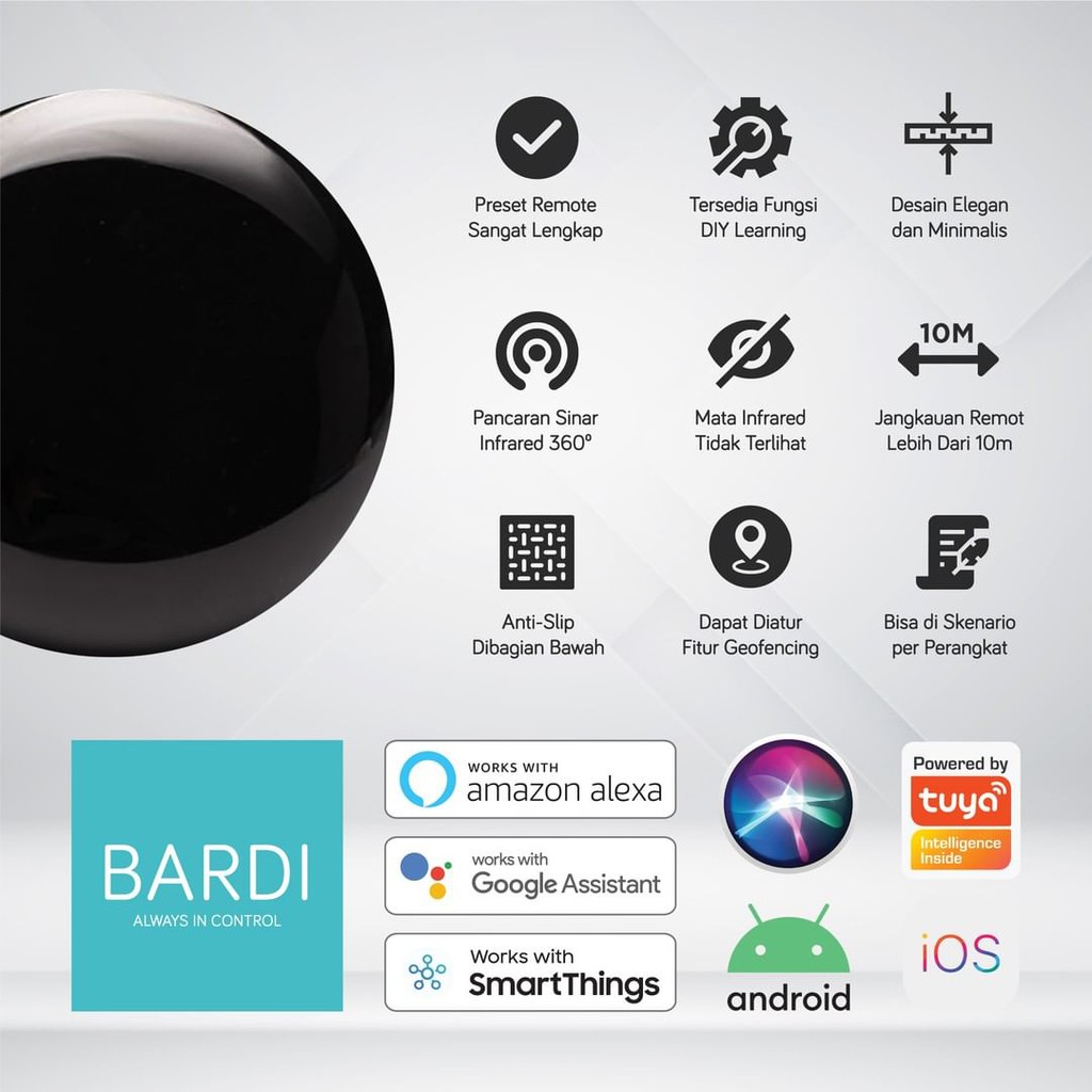 BARDI Smart UNIVERSAL IR REMOTE 12M 10M  Wifi Wireless IoT For Home Automation Remote Pintar