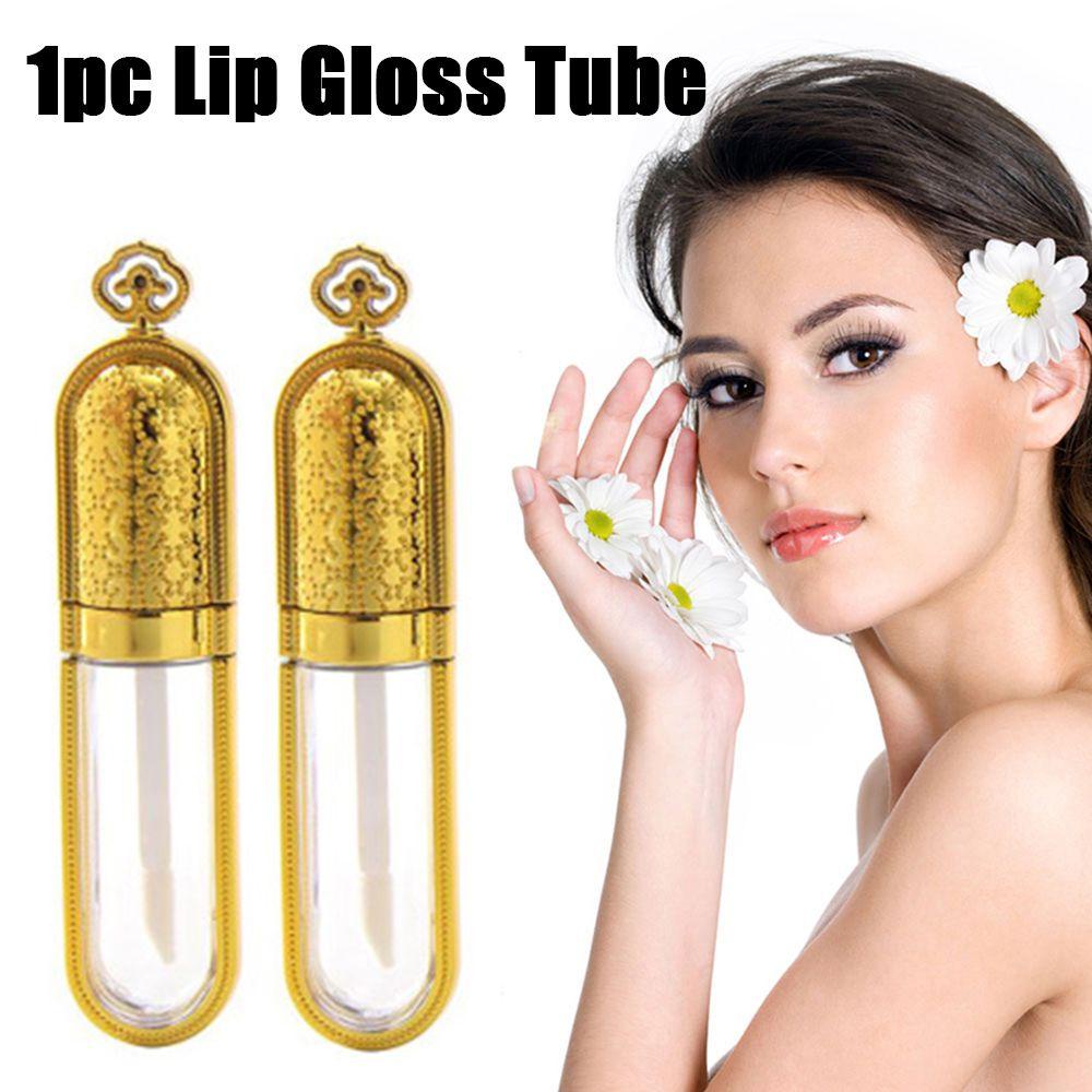 [Elegan] Tabung Lip Gloss Transparan DIY Botol Isi Ulang Plastik Gold Crown Lip Balm Bottle