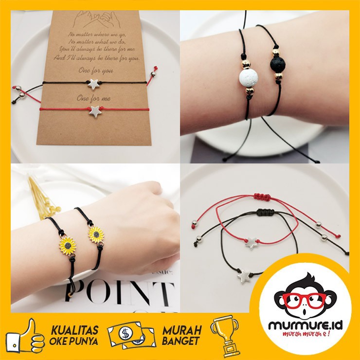 MURMURE.ID | 2 PCS GELANG COUPLE MODEL VINTAGE GELANG TALI PERSAHABATAN BUNGA BINTANG JW023-1