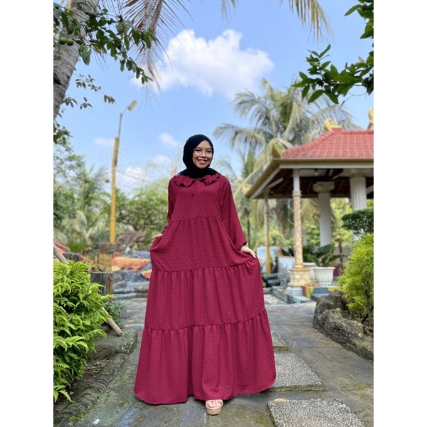 Gamis Jumbo long Dress Gamis Lebaran Idul fitri Gamis rubiah Crincle kerah korea Gamis rubiah Umpak-Maroon 1