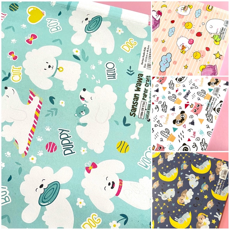 

[5Pcs Mix Motif] Kertas Kado Sansan Wawa Motif Anak Cute Rabbit Puppy Sleeping Bear Lucu