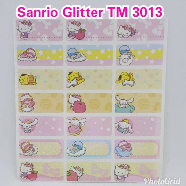 

label nama SANRIO GLITTER sticker anti air label ori premium hello kitty my melody