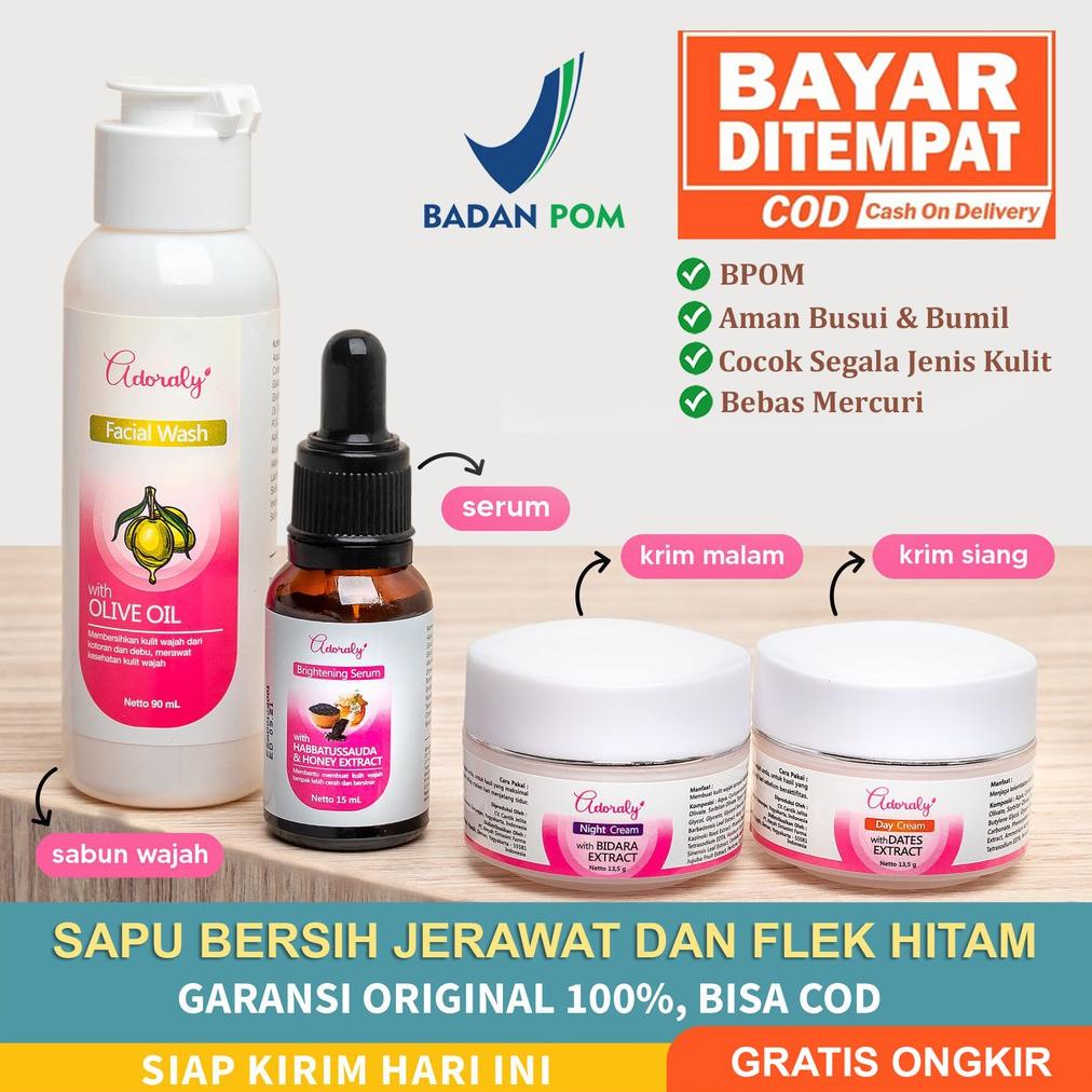 ADORALY SKINCARE BPOM - Skincare Pembersih Flek Hitam dan Jerawat + Serum Glowing Maksimal