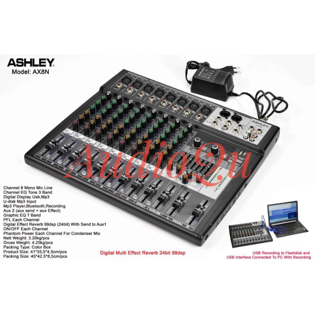 MIXER ASHLEY AX8N/ AX 8N/ AX 8 N ORIGINAL 8 INCH USB-MP3-BLUETOOTH