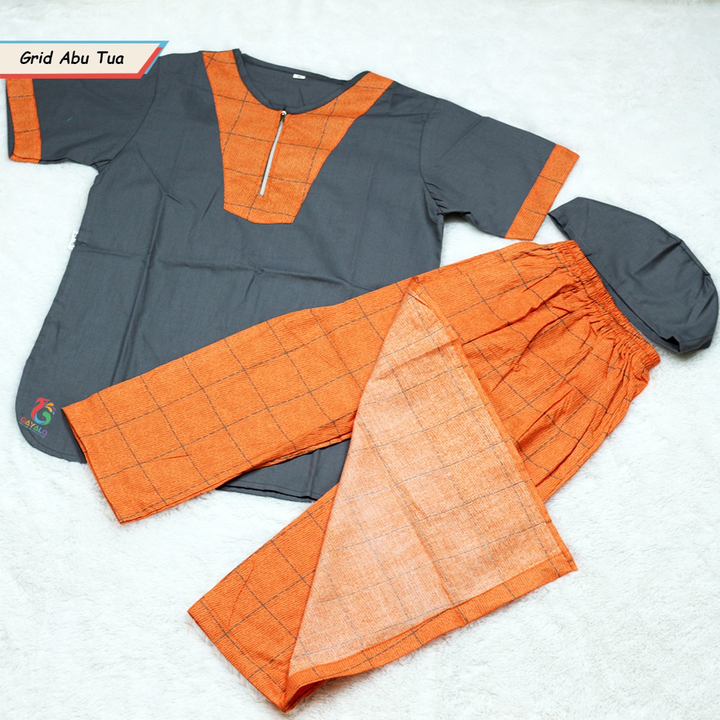 SARKOCI TURKI ANAK MOTIF GRID ABU TUA/BAJU MUSLIM ANAK/GROSIR BAJU KOKO ANAK MODERN