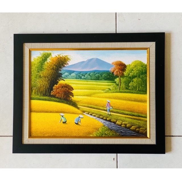 lukisan kanvas pemandangan sawah uk 40x50cm