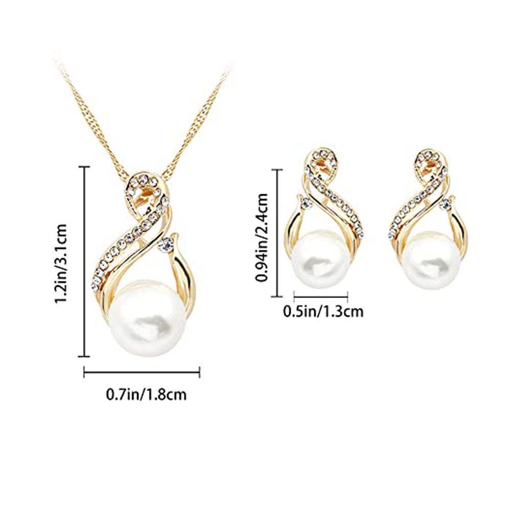 R-flower 3pcs/Set Kalung Anting Set Wanita Hadiah Ulang Tahun Perhiasan Emas Dan Perak