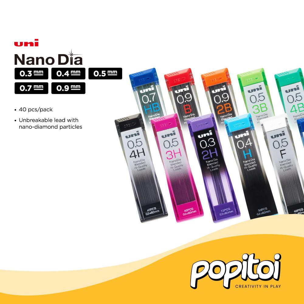 

UNI Nano Dia Pencil Lead REFILL 0.3 0.4 0.5 0.7 0.9 mm isi Ulang pensil mekanik kuru toga pilot zebra NanoDia