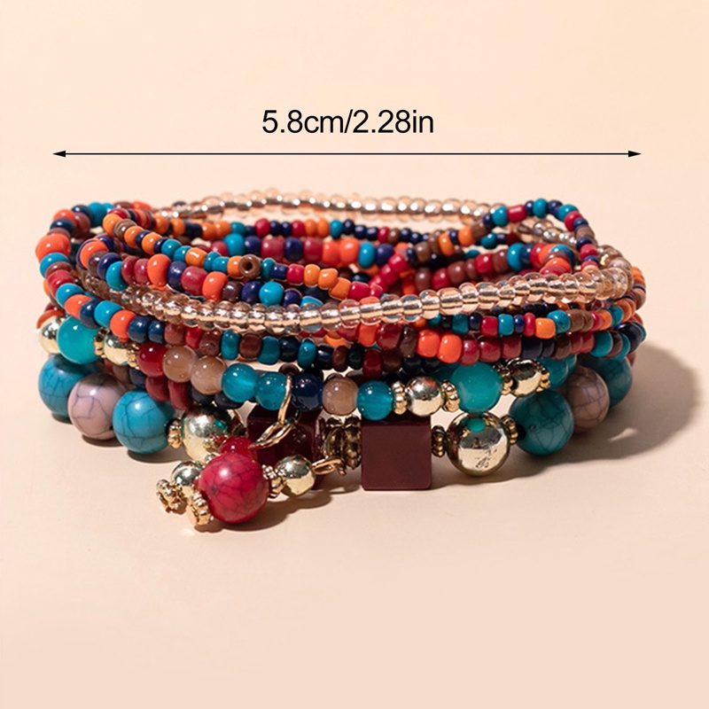 8pcsset Gelang Manik Batu Turquoise Alami Gaya Boho Untuk Wanita