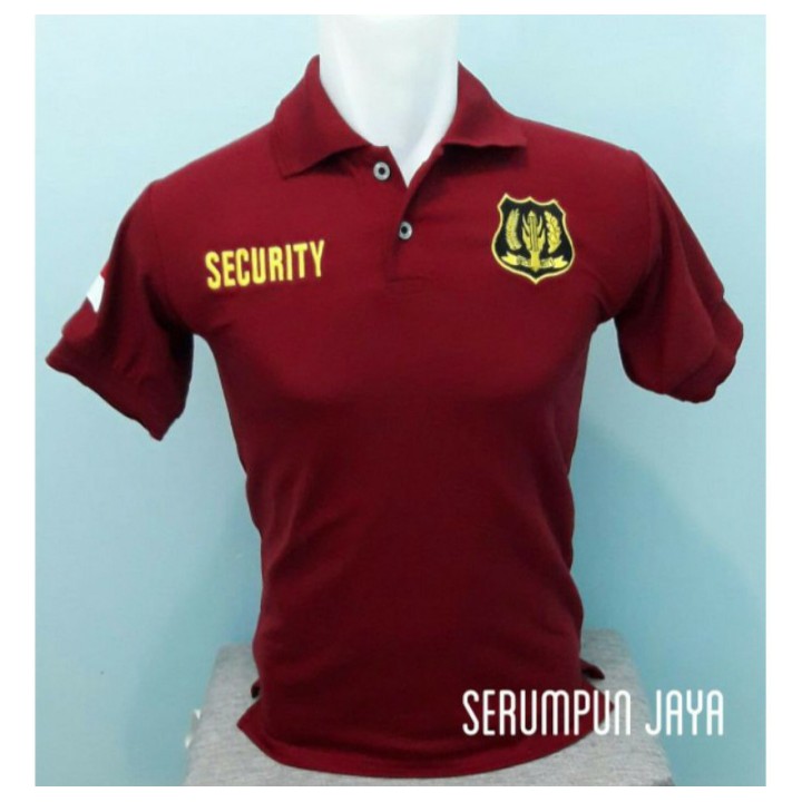 KAOS SECURITY MARUN - KAOS SECURITY LOGO KUNING MAROON - KAOS KERAH SECURITY LOGO KUNING BORDIR