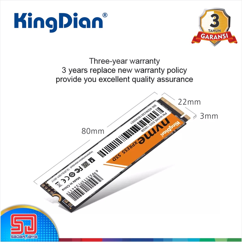 KingDian SSD NVMe 256GB 2280 PCIe Gen 3.0 Internal Solid State Drive Penyimpanan Data Laptop