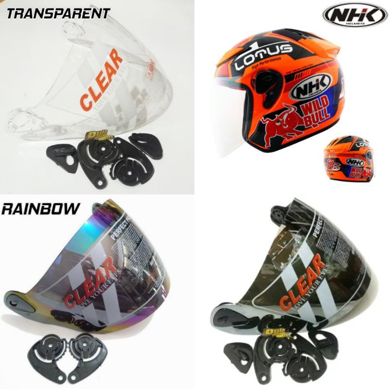Kaca Helm Nhk R6 Silver Pelangi Transparan Termasuk Rachet Visor Nhk R
